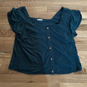 Maurice’s square neck with ruffle type sleeves. Size XXL